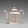 Teapot in the form of a house, Salt-glazed stoneware, probably British, Staffordshire