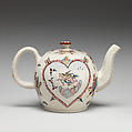 Teapot, Salt-glazed stoneware with enamel decoration, British, Staffordshire