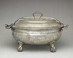 Tureen with cover and tray, Thomas Alderson (ca. 1790–1825), Pewter, British, London