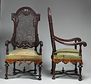 Armchair (one of a pair), Walnut, cane, British