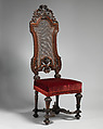 Chair (one of a set of six), Walnut, caning; velvet not original to frame, British