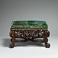 Stool (one of a pair), Walnut, velvet not original to the frame, British
