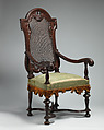 Armchair (one of a pair), Walnut, cane, British