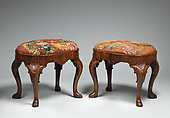 Pair of stools, Walnut, needlework, British