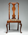 Side chair, Walnut veneer on walnut, needlework, British