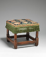 Stool, Walnut; wool and silk embroidery on canvas, British