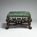 Stool (one of a pair), Walnut, velvet not original to the frame, British