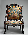 Armchair, After a design by Thomas Chippendale (British, baptised Otley, West Yorkshire 1718–1779 London), Mahogany, needlework, British