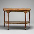 Pair of pier tables, Top: white oak; rear apron: ash; bottom shelf: mahogany; marble; gilt bronze, British