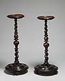 Pair of candlestands, Walnut, assorted woods, British