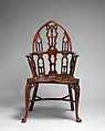 Gothic Windsor armchair (one of a pair), Elm, yew, possibly cherry, British, Thames Valley