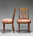 Side chair (one of a pair), West Indian satinwood, beech, birch, modern silk, British
