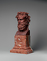 Head of Dionysus, Workshop of Luigi Valadier (Italian, Rome 1726–1785 Rome), Bust: red griotte marble; eyes: inlaid with white marble with black marble pupils; base: fleur-de-pêcher marble, Italian