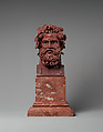 Head of Dionysus, Workshop of Luigi Valadier (Italian, Rome 1726–1785 Rome), Bust: red griotte marble; eyes: inlaid with white marble with black marble pupils; base: fleur-de-pêcher marble, Italian