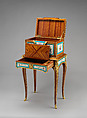 Jewel coffer on stand (petit coffre à bijoux), Attributed to Martin Carlin (French, near Freiburg im Breisgau ca. 1730–1785 Paris), Oak veneered with tulipwood, sycamore, holly, and ebonized holly; gilt bronze, soft-paste porcelain, velvet (not original), French, Sèvres