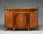 Commode, Pine and oak veneered with satinwood, tulipwood, ash, thuya and other woods, ivory; gilt bronze, British