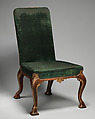 Side chair (one of a pair), Attributed to Richard Roberts (British, active 1714–29), Beech and oak veneered with burl walnut, parcel-gilt; covered in silk velvet, British