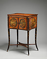 Dressing table, Satinwood, mahogany, rosewood veneer, painted decoration, silver and silver plate mounts, British