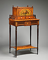 Writing cabinet, Satinwood-veneer, inlaid with other woods, painted decoration, British