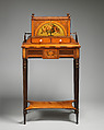 Writing cabinet, Satinwood-veneer, inlaid with other woods, painted decoration, British