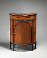 Pair of demi-lune cabinets, Wood: spruce back frame, oak, solid mahogany top and sides, British