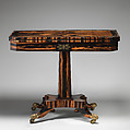 Card table, Zebrawood, ebony veneered on oak, brass, gilt bronze, British