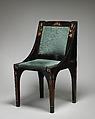 Side chair, After a design by Christopher Dresser (British, Glasgow, Scotland 1834–1904 Mulhouse), Gilt, ebonized and carved wood, modern green plush, British