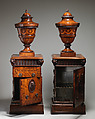 Pair of urns and pedestals, In the style of Robert Adam (British, Kirkcaldy, Scotland 1728–1792 London), Inlaid mahogany, British