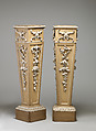 Pair of pedestals, Pine, painted in pale yellow and white, British