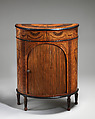 Pair of demi-lune cabinets, Wood: spruce back frame, oak, solid mahogany top and sides, British