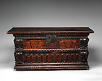Document box, Walnut and other woods, iron, block printed paper, British