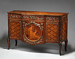Commode (part of a set), Marquetry medallion attributed to Christopher Fuhrlogh (Swedish (active London), from ca. 1769), Marquetry of various woods, bronze and gilt-bronze mounts, British