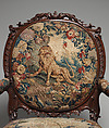 Armchair (one of four), Tapestry probably woven at Royal Manufactory Beauvais 1664-1789, Mahogany; wool and silk (18-21 warps per inch, 7-9 per centimeter), British and French, probably Beauvais