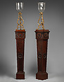 Pedestal with candleholder (one of a pair), Mahogany, brass, glass, British