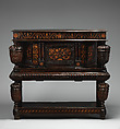 Livery cupboard, Oak and walnut, inlaid with sycamore and holly, British