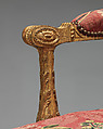 Armchair (one of a set of six), John Mayhew (British, 1736–1811), Gilded fruitwood; wool, silk (22-24 warps per inch, 9-10 per centimeter), British and French