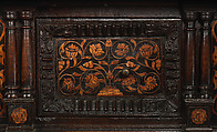 Livery cupboard, Oak and walnut, inlaid with sycamore and holly, British