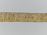 Torah binder, Possibly by Miriam Foa (probably Italian, first half of 17th century), Silk embroidery on linen textile, lace edging, woven silk backing, Italian