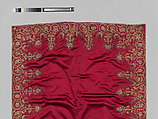 Bearing Cloth, Anonymous, Silk satin embroidered with silver and gilded silver metal-wrapped threads, British
