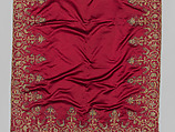Bearing Cloth, Anonymous, Silk satin embroidered with silver and gilded silver metal-wrapped threads, British