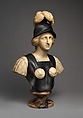 Female warrior probably representing Minerva, Bust: white and black stone marble; socle: variegated red, black and gray/pink marble, possibly Flemish