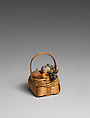 Handled basket with fruit, Wicker, wax, Italian