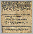 Sampler, Cotton on wool canvas, British