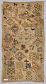 Embroidered spot sampler, Silk and metal thread on linen, British