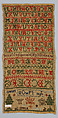Sampler, Wool and silk on hemp canvas, English or Scottish