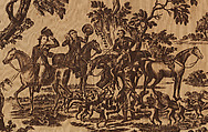 Copper plate printed cotton with King George III hunting in Windsor Park, After engravings by J. Seymour  , published London, 1779, Cotton, British