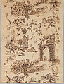 Piece with Roman chariot and ruins (Furnishing fabric), Bromley Hall Printworks (Middlesex, England, 1694–1823), Cotton, British