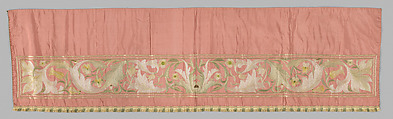 Valance, Design and embroidery possibly by May Morris (British, Bexley, Kent 1862–1938), Silk embroidery on woven silk foundation silk, with fringed trim, British