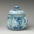 Posset pot with cover, Tin-glazed earthenware (delftware), British, Bristol