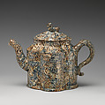 Teapot, Agateware (glazed earthenware), British, Staffordshire